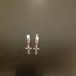 TSV Srerling Silver Cross Hoop Dangle Earrings